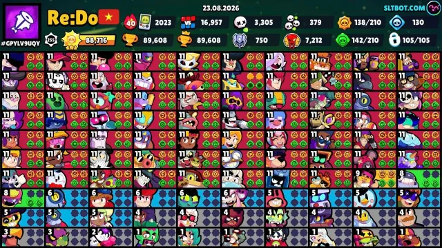 BS# 612 ➤ 105/105 Brawlers🌵 68 Max⚡ 104 Hypercharges🔥 59/63 Buffie🎖️ 89,608 Trophies🏆 330 Skins🎭, 89 кубков, 105 бравлеров