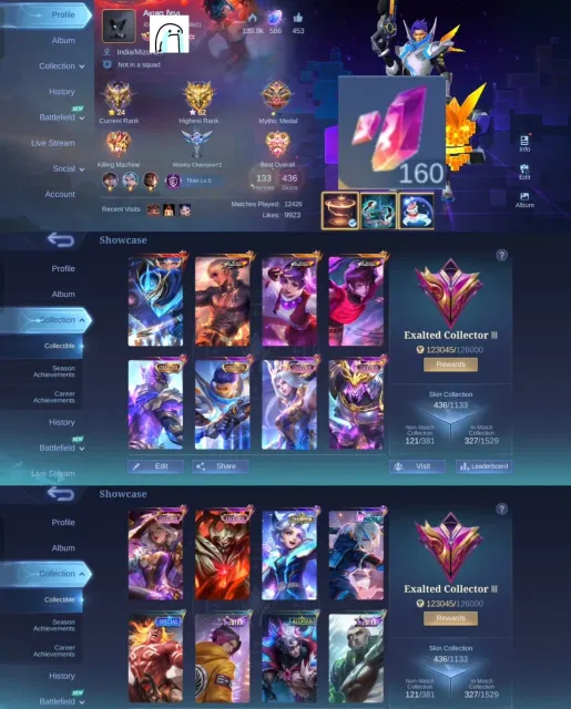 💎 160 Magic Cores 👑 Gusion Legend 🥊 Gusion KOF 🎭 Gusion Collector 🎭 Granger Collector 🦊 Harith EVOS, Sale, Rank: Mythical Immortal, Level: 118, Winrate: 60%, Heroes: 133, Skins: 436