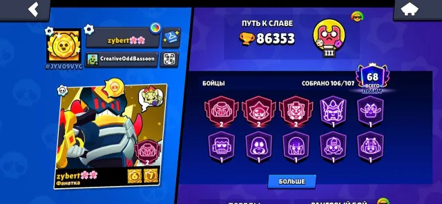 Old account from 2019, various old skins, cheaper than others, 86000 trophies, 106 brawlers, 65 primes