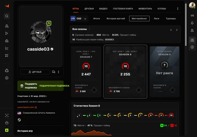 🔥✔️FACEIT 10 LVL✔️💎RANKING💎❗VERIFIED!, Sale, Inventory empty, No PRIME, FACEIT, 2700 ELO, Registered: Yes