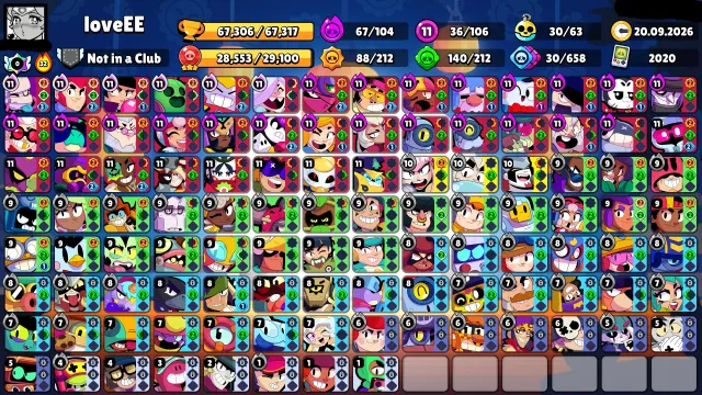 🏆67000🏆💬PIN JANET WITH CUPS🏆💬⚔️36x11 POWER⚔️🌊EL GUBKA🌊🩸AID MORTIS🩸⚡ANTIVIRUS 8-BIT⚡🃏UNO CHESTER🃏, 67306 trophies, 106 brawlers, 27 primes