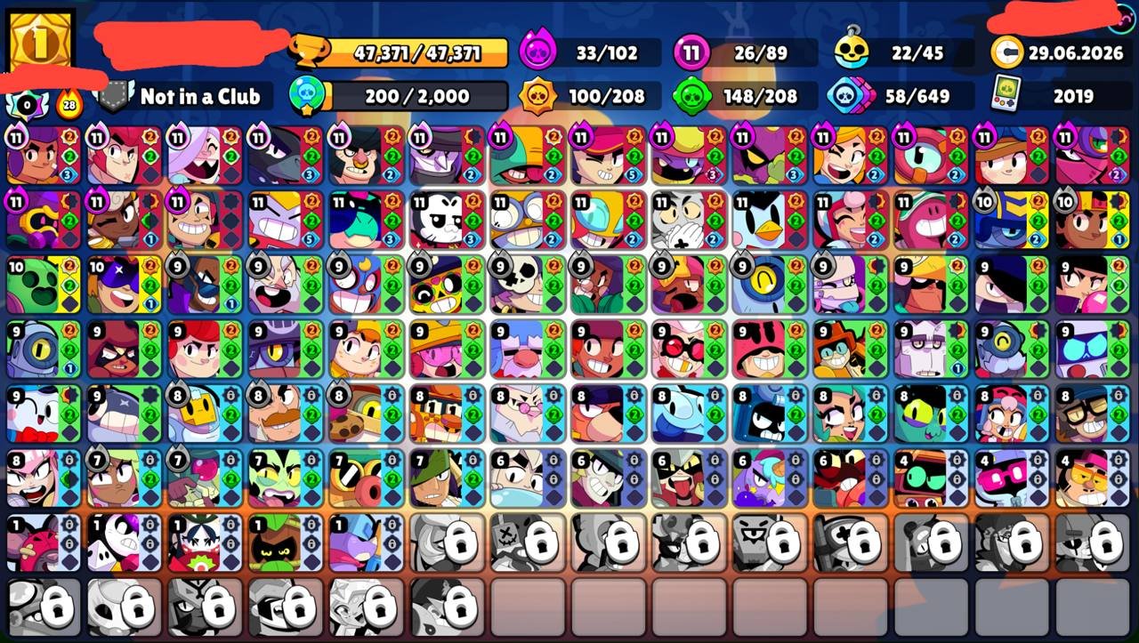 🔥Gold Fang + other skins🔥⚜️26 - 11⚜️ 🟣33 - Hypercharge🟣 ♾️2019♾️📩Gmail📩✔️Instant delivery✔️, trophies 47370, brawlers 89, primes 12