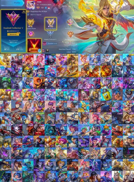💎 Exalted 5 ✨ Xavier Collector 🃏 Cecilion Collector 🌟 Kagura Golden Star 🎁 Odette Event Box, Продажа, Ранг: Мифический Бессмертный, Уровень: 108, Процент перемог: 55%, Герої: 133, Облики: 323