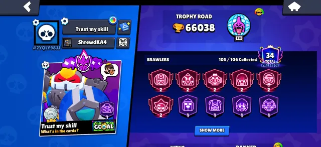 🔥 BRAWL STARS 66K + CLASH ROYALE 11K 🔥 2020 YEAR ✨ OLD SKINS ✨ 3 BP ✨ DONATED PINS, 66038 trophies, 105 brawlers, 34 primes