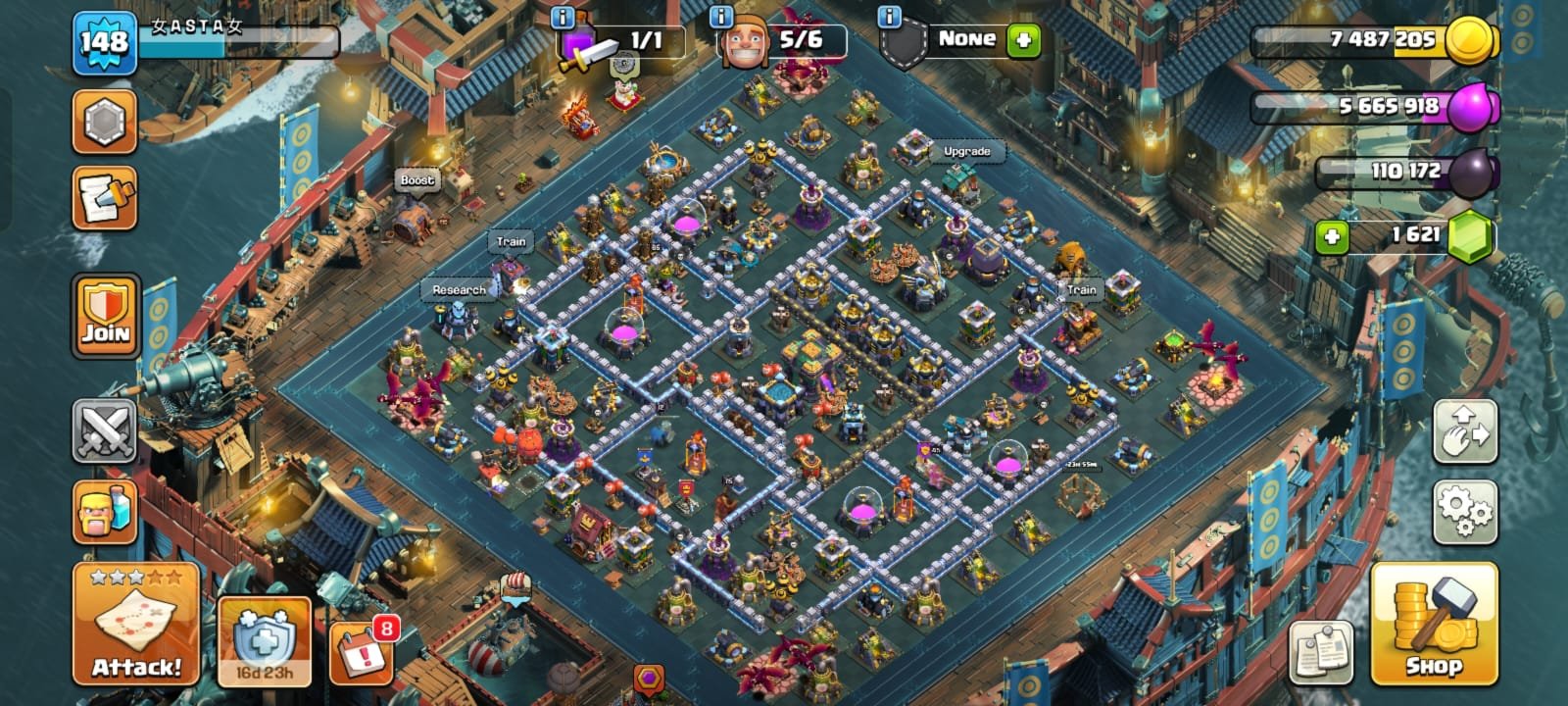 TH14 RAREST ACCOUNT 🏆 RARE HIGH SEAS SCENERY 🏆 RARE SAMURAI KING 🏆 16× HERO SKINS 🏆 75-65-43-45-12, 14 TH Main Village