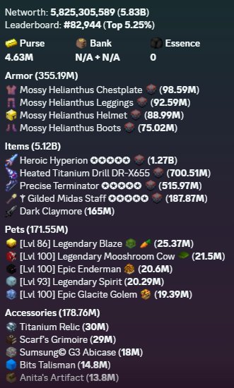 🔷 HYPIXEL SKYBLOCK PROFILE 🔷 💰 NETWORTH: 5.82B 💰 🏷️ SALES 30% 🏷️ ⚡️ BEST PRICE / FAST DEAL ⚡️, Sale