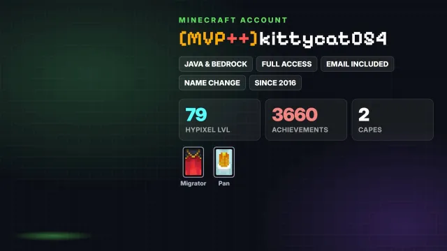 👑 [MVP++] 🦸 Cloaks (2): Migrator, Pan ✅ Java & Bedrock & full access, Sale, All account data