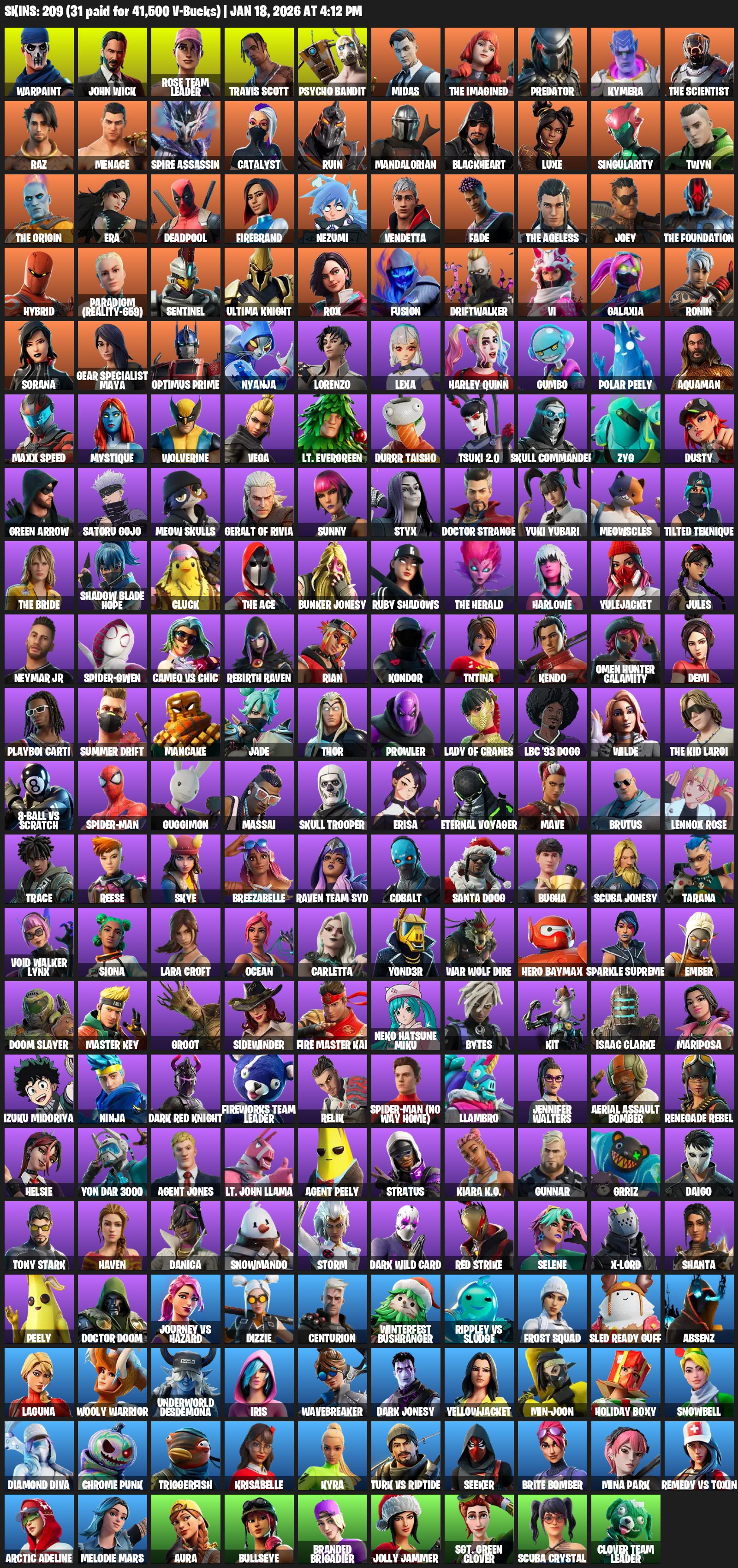 🌸209 SKINS💎Travis Scott💎John Wick💎Psycho Bandit💎Reaper💎Midas💎✨ Full Access✨, Sale, skins 209