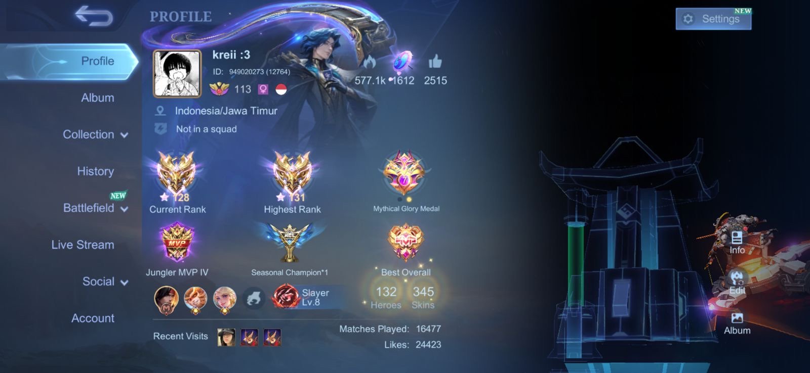 Melisa jjk Jullian jjk YSS Fanny aspirant irithel Ducati granger prime miya atomic sun starlight, Sale, Rank: Mythical Immortal, Level: 113, Winrate: 70%, Heroes: 132, Skins: 345