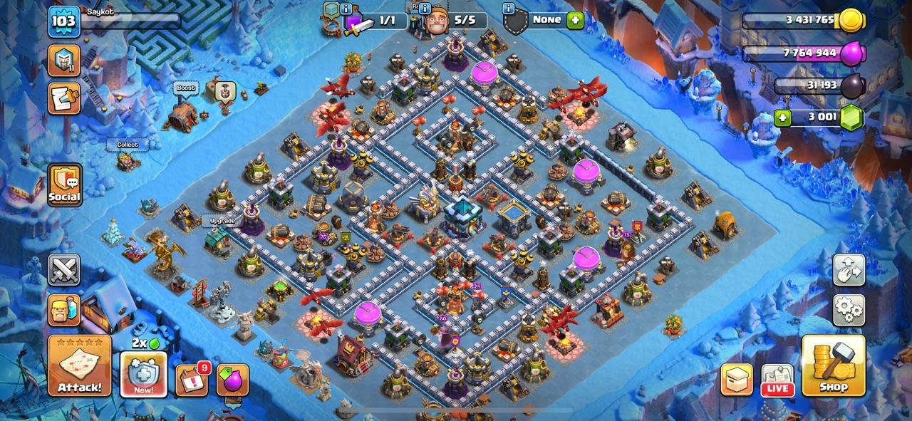 ✦ Th13 Near Max ✦ Snow Day Scenary ✦ Loaded Magic Item ✦ 45/45/31/23 ✦ 5x Best Epic ✦ Nc:Free ✦, 13 TH Main Village, 8 TH Builder