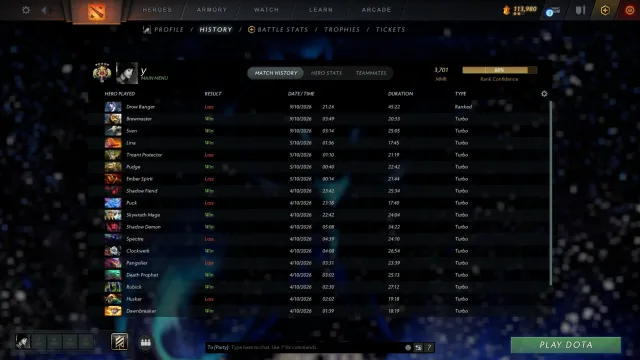 Compte personnel de 2021 avec 4 arcanes : sur Windranger, Drow Ranger, Shadow Fiend et Juggernaut., Vente, 3700 MMR, 12000 intégrité, 12000 courtoisie, 4800 matchs, 5600 heures