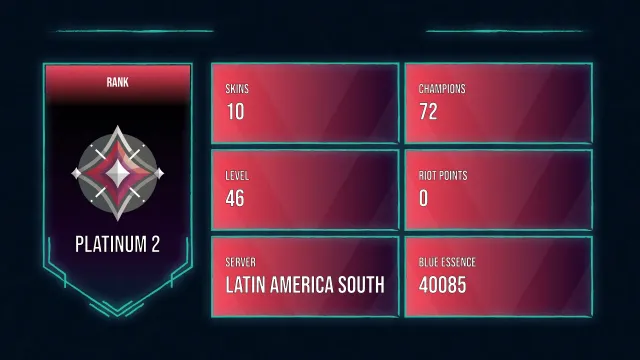 🥑 LAS 🥑 10 SKINS 🥑 PLATINUM 2 🥑 72 CHAMPIONS 🥑 46 LEVEL 🥑 INSTANT DELIVERY 🥑 GroWh 🥑, Sale, level 46, champions 72, skins 10, Platinum