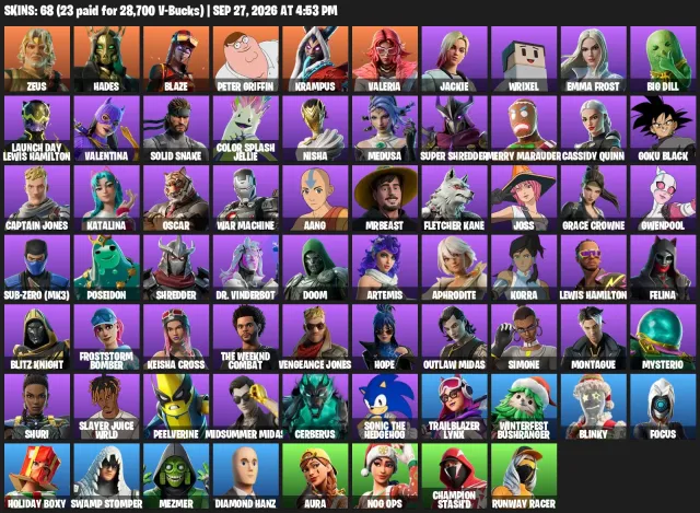🖤68SKINS🖤1800V-BUCKS🖤LOOTER🖤OUTLAW MIDAS🖤BLAZE🖤VALERIA🖤GET GRIDDY🖤, Sale, skins 68