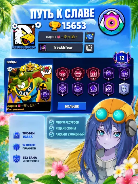 🍇 🍇 🍇TOP ACC FOR START WITH A MATCHERINO PIN 🍇 🍇 🍇, trophies 15653, brawlers 69, primes 12