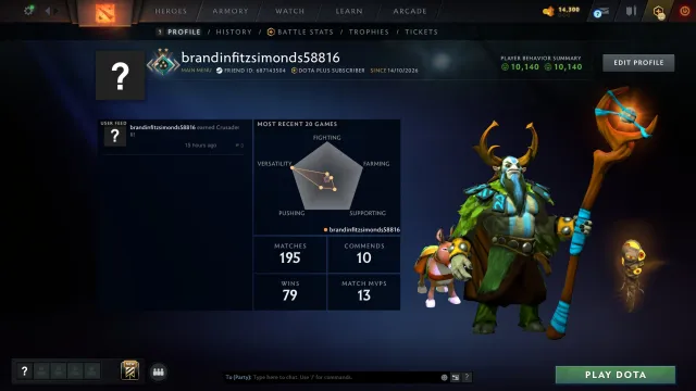 ✅【РЫЦАРЬ | 1643 ММР 】✅ ®️ ДИКОВИНКИ 79 lvl ®️ 🎯 РЕЙТИНГ ОТКРЫТ 🏆 100/100 ч ⏱️DOTA PLUS до 23.11.26, Продажа, 1643 MMR, 10140 порядочности, 10140 вежливости, 195 матчей, 148 часов
