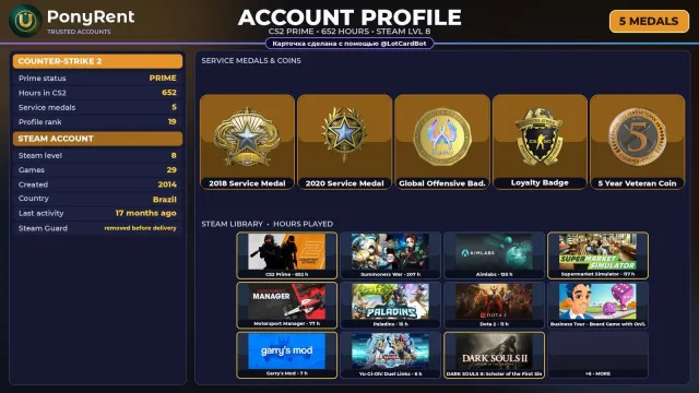 🦄 「CS2 PRIME」 +5 RARE MEDALS: SERVICE 2018 ♡ 2014 ♡ +6 GAMES ♡ FULL ACCESS 🌸 #48XFIS, Sale, Inventory empty, PRIME available