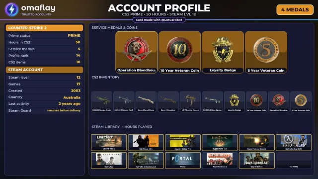 ⚡ 【CS2 PRIME】 💎 +4 RARE MEDALS: BLOODHOUND · 10 YEARS 💎 2003 | +11 GAMES | FULL ACCESS #3ZB2TL, Sale, With inventory, Has PRIME