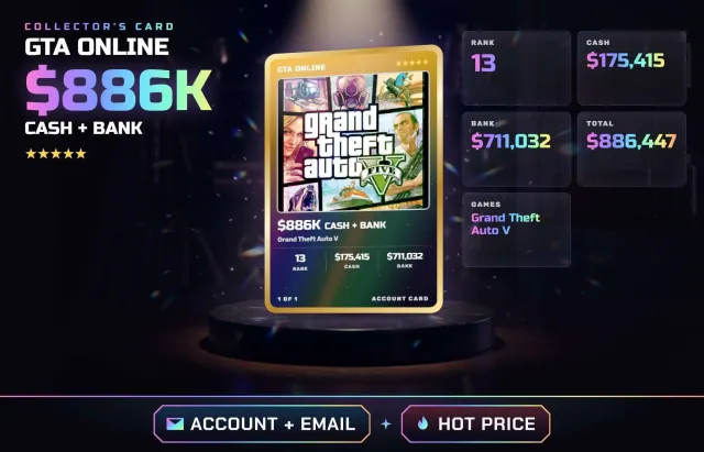 🏎️ ✦ $886K TOTAL • RANK 13 • GRAND THEFT AUTO V • FULL ACCESS + EMAIL, Продажа