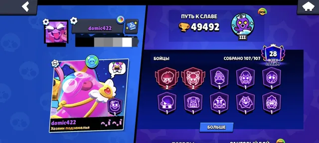Brawl Stars | 49492 trophies | all 107 brawlers | 28 prime, 49492 trophies, 107 brawlers, 28 primes