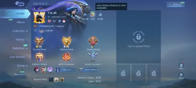 🔥 EPIC Harley Gatokacka Kagura Valir khufra Nana Zilong Gaara Vale emblem Max🔥, Sale, Rank: Mythic, Level: 80, Winrate: 55%, Heroes: 121, Skins: 166