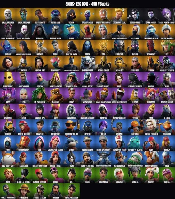 [PC/PSN/XBOX] 126 ск🔥Skelett🔥Infanterist-Überlebender🔥IKONIK🔥Travis Scott🔥Merry Mint Axe🔥Candy, Verkauf, Skins 126