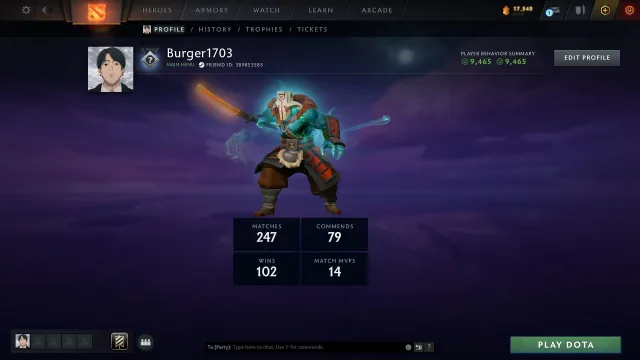 Рекрут | Аркана Juggernaut | 9K порядочність, Продаж, 309 MMR, 9465 порядочності, 9465 ввічливості, 247 матчів, 257 годин