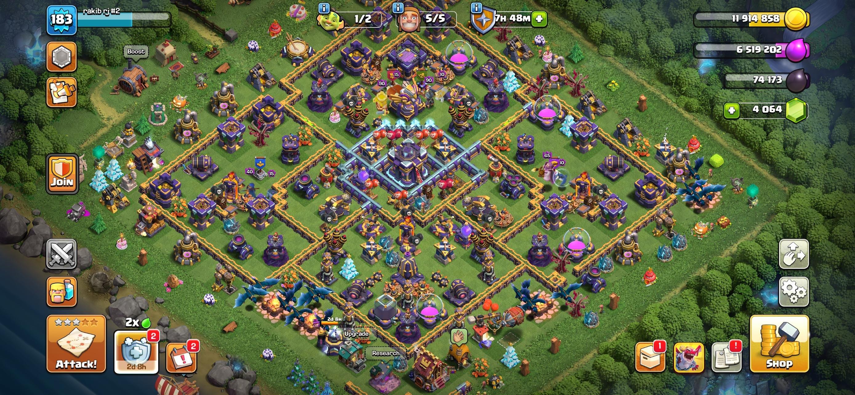 ◉ TH15 Close to Max ◉ 1,900 CWL Medals ◉ 4K Gems ◉ 67-84-41-52-28 ◉ 5× Epic High, 15 TH Main Village