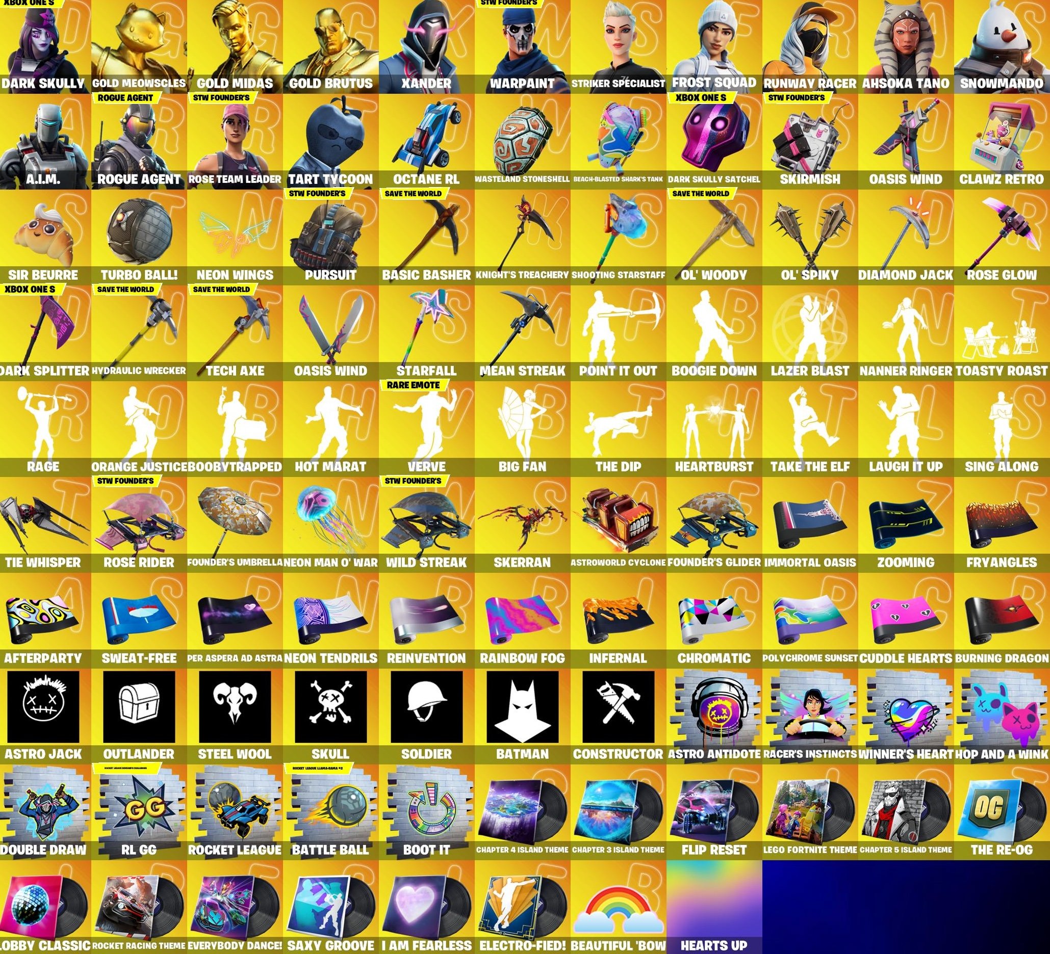 Auto-drop • FN (all platforms) • 222 skins • Dark Skully (the rarest skin) • OG STW, Sale, skins 222