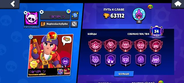 Akk dhdvyejeie jhe, trophies 63000, brawlers 104, primes 34