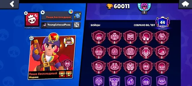 SELLING ACCOUNT IN BRAWL STARS TOP ACCOUNT FOR MAIN WITH EMAIL, 60011 trophies, 86 brawlers, 44 primes