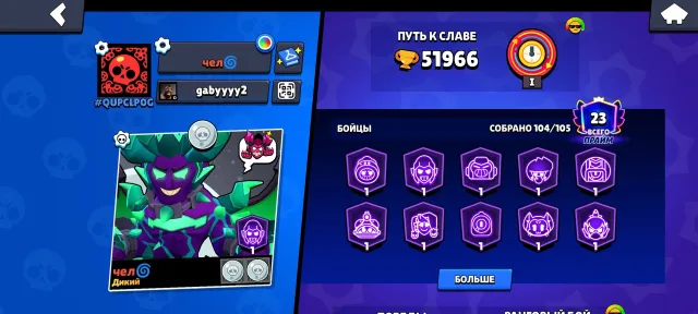 Brawl Stars account 51k, 51900 trophies, 104 brawlers, 23 primes