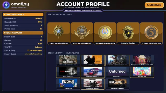 ⚡ CS2 PRIME ⚡ +5 RARE MEDALS: SERVICE 2020 • 2017 • +5 GAMES • FULL ACCESS #4CI7PQ, Sale, Inventory empty, PRIME available