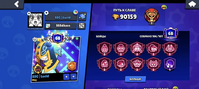 Best account 90K🔥 Lots of SKINS, 90000 trophies, 105 brawlers, 67 primes