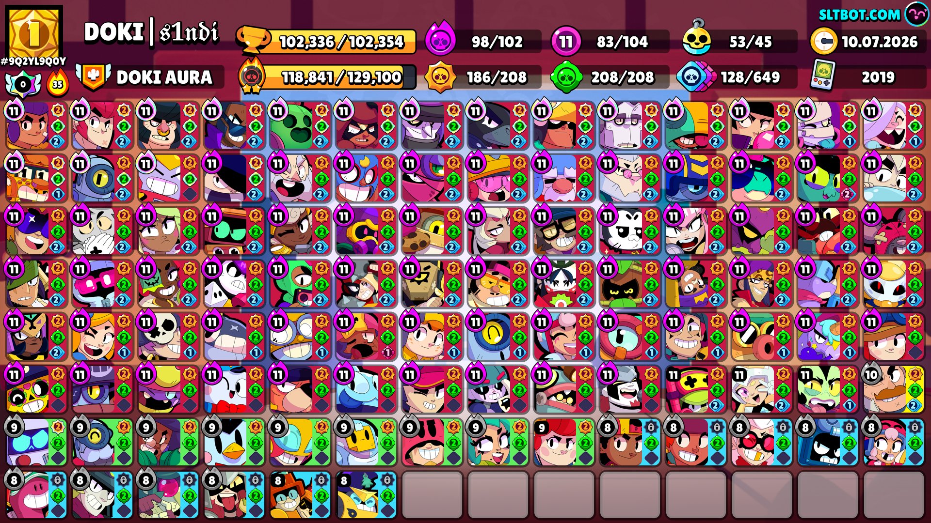 Im selling my very old acc 2019, trophies 102336, brawlers 104, primes 78