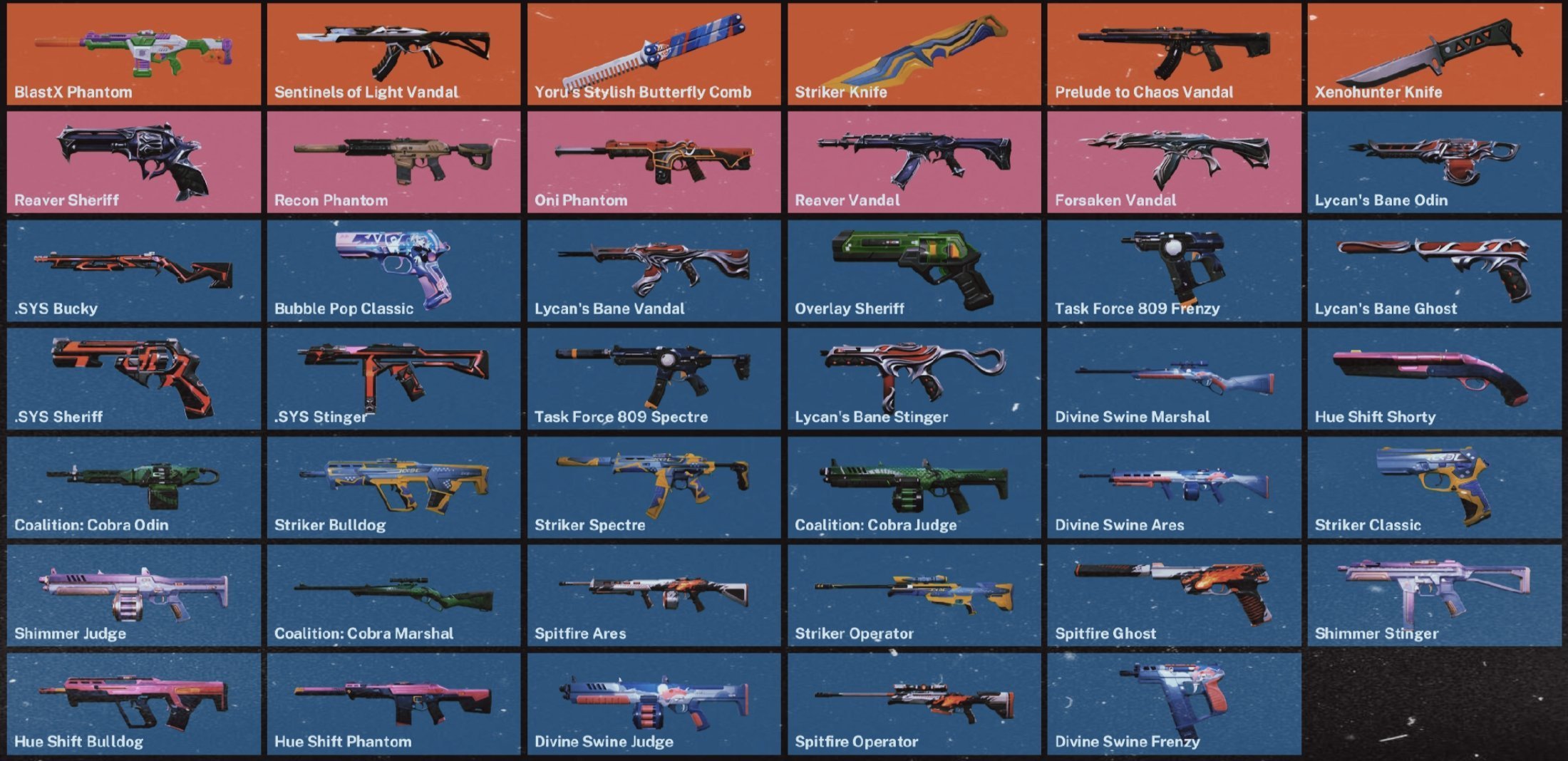 EU | 41 Skins | Xenohunter Knife | Yoru Butterfly | Prelude to Chaos Vandal | Reaver, Sale, Gold 2, Agents: 28, Skins: 41