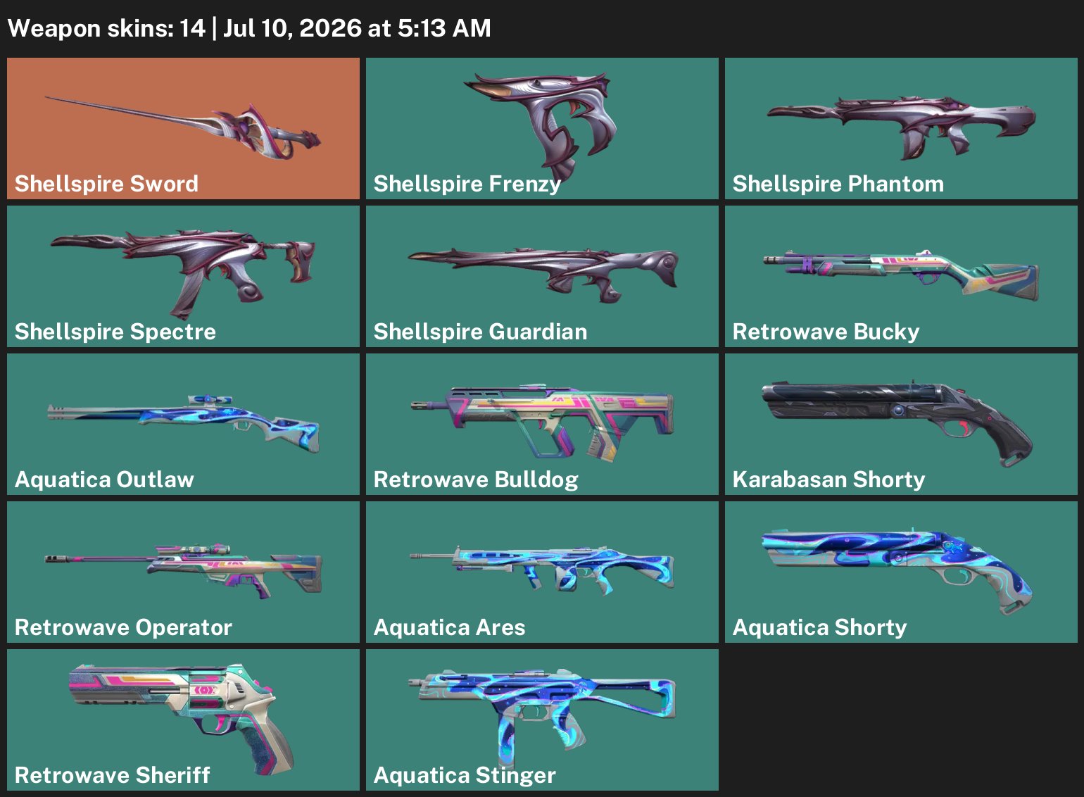 💖1 KNIFE Sword "Shell"💖 195 Radiant Points💖 All account data included💖 Screenshots attached, Sale, Gold 3, Agents: 9, Skins: 14