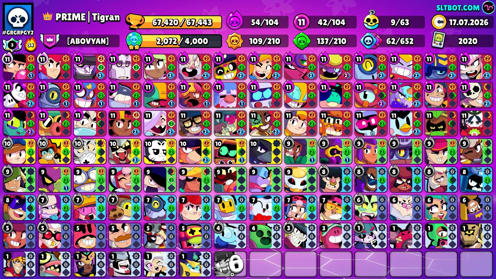 ACCOUNT BRAWL STARS AND CLASH OF CLANSACCOUNT CLASH ROYALE AND CLASH OF, trophies 67000, brawlers 104, primes 38