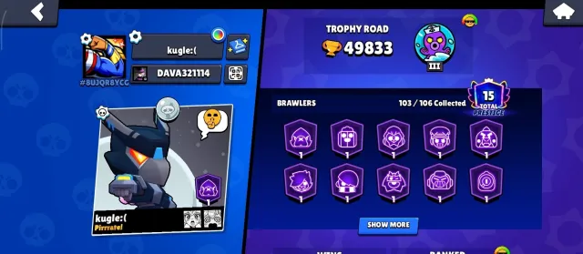 selling account as I am leaving Brawl, 49833 trophies, 103 brawlers, 10 primes