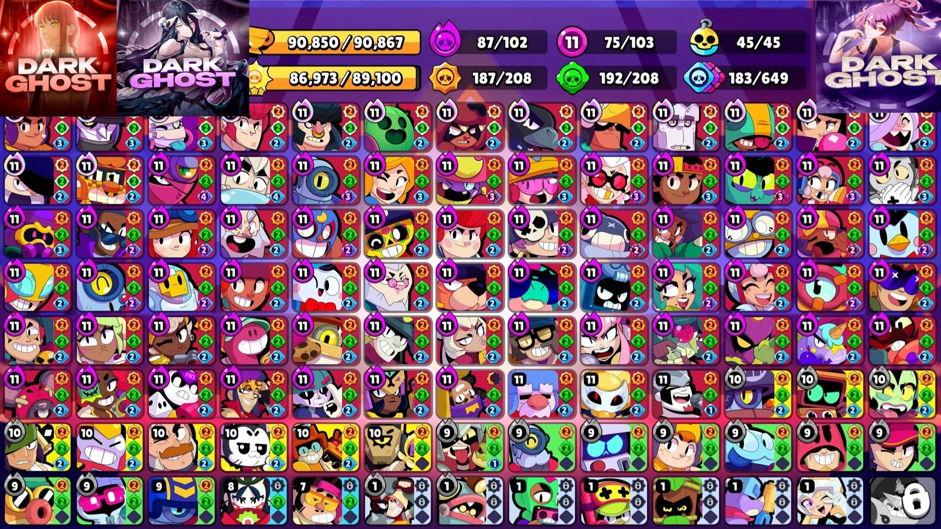 🍁【MASTER 2X】🍁【40K SKINS~ GEMS】🍁【SOLAR GLORY 3】🍁【FULL BUFFY】🍁【75 11 STRENGTH】🍁【RE-BINDING】🍁, trophies 90800, brawlers 104, primes 59