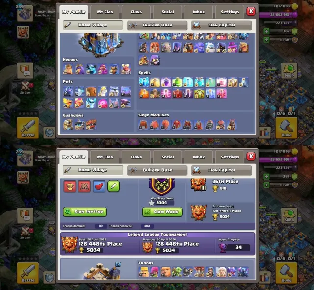 Th18➤near max➤6 hero max➤11 epic max➤Rank Legend 3➤Local vn➤Protection on, 18 TH Родной Деревни, 10 TH Строителя