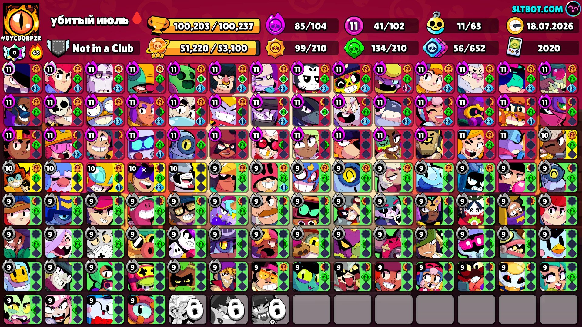dkdkdkdn., trophies 100000, brawlers 102, primes 85