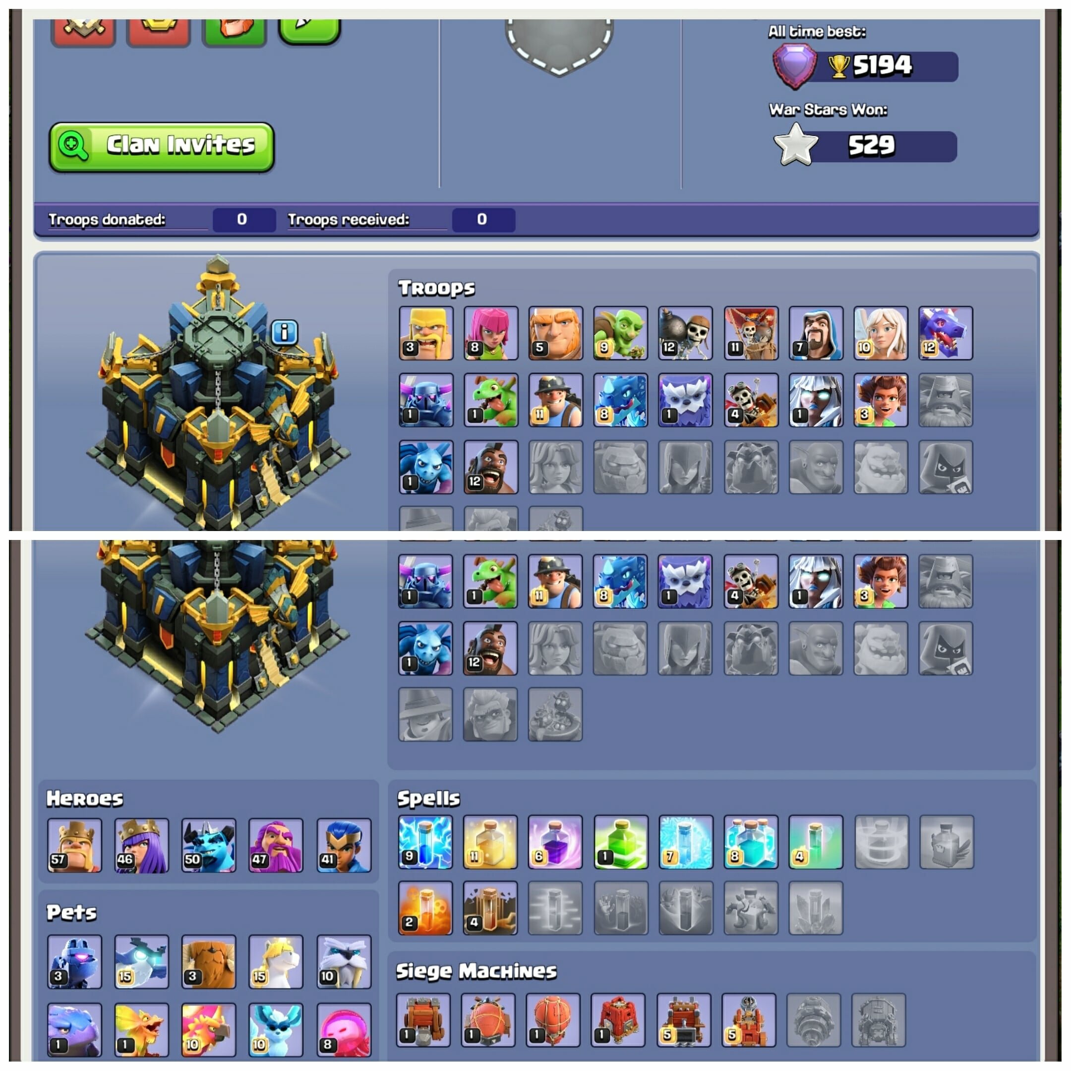 TH 17 Max🧩BUYER MAIL CONNECTED🧩PERFECT ACCOUNT🧩HIGH DEFENCE🧩Heros: 57/46/50/47/41🧩Change Name Free, 17 TH Main Village