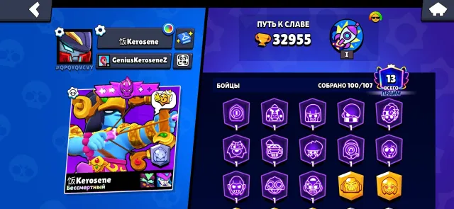 🤩Fat account for cheap🤩READ DESCRIPTION!!!, 32955 trophies, 100 brawlers, 13 primes