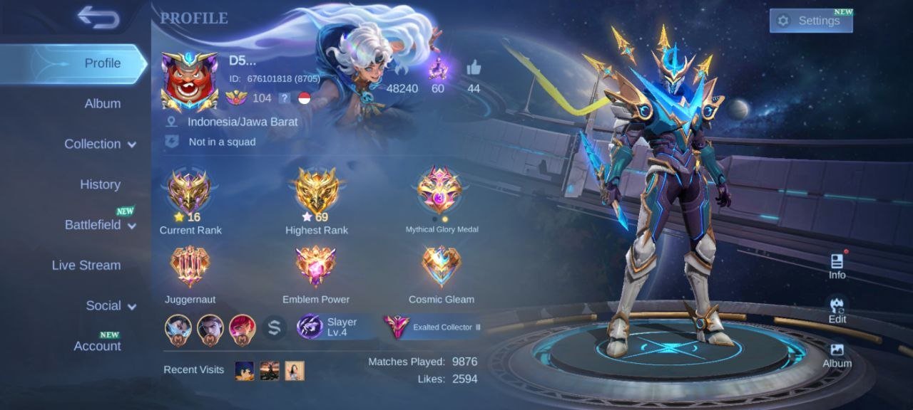 104⭐legend Gusion♣KOF Chou Guinevere P-Claude♣C-Granger L-BOX Kagura⇨Haya⇨Odette⇨Change⇨Alice⇨Uranus, Sale, Rank: Mythic, Level: 69, Winrate: 50%, Heroes: 132, Skins: 423