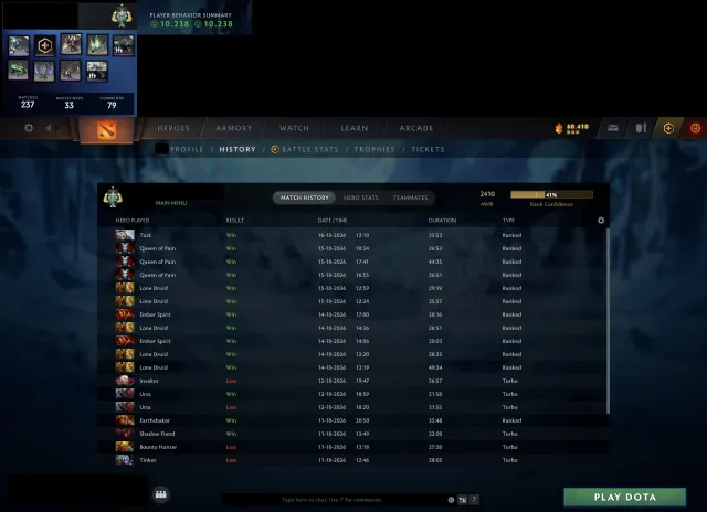 REMISE %1️⃣4️⃣ — ✅RECALIBRÉ — 💚HÉROS — 🏆2410 MMR — MAINPOOL — 👌MAIL NATAL, Vente, 2410 MMR, 10238 intégrité, 10238 politesse, 237 matchs, 251 heures