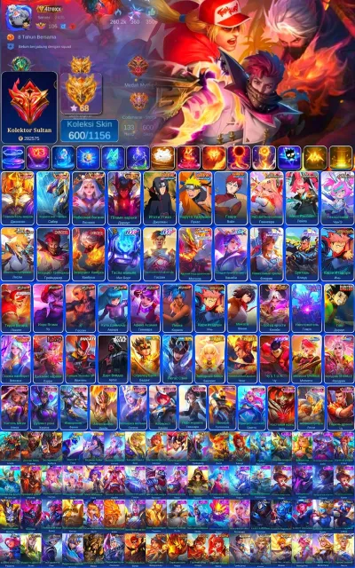 🔥WORLD🔥🔴SW ARGUS-EXO GRENA/HAJABA🔴🔥AOT FANNY-VESSEL HANABI-ZENITH SELENA🔥⭐️BUNCH OF MAIN COLLAB⭐️, Sale, Rank: Epic, Level: 102, Win Rate: 54%, Heroes: 133, Skins: 600