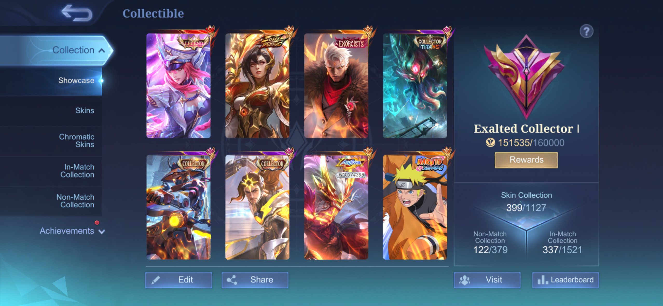 EXP MAIN FREYA LEGEND LAPU COLLECTOR BENE SOUL VESSEL NARUTO THAMUZ KAI BADANG COLL, Sale, Rank: Mythical Immortal, Level: 87, Winrate: 55%, Heroes: 133, Skins: 399