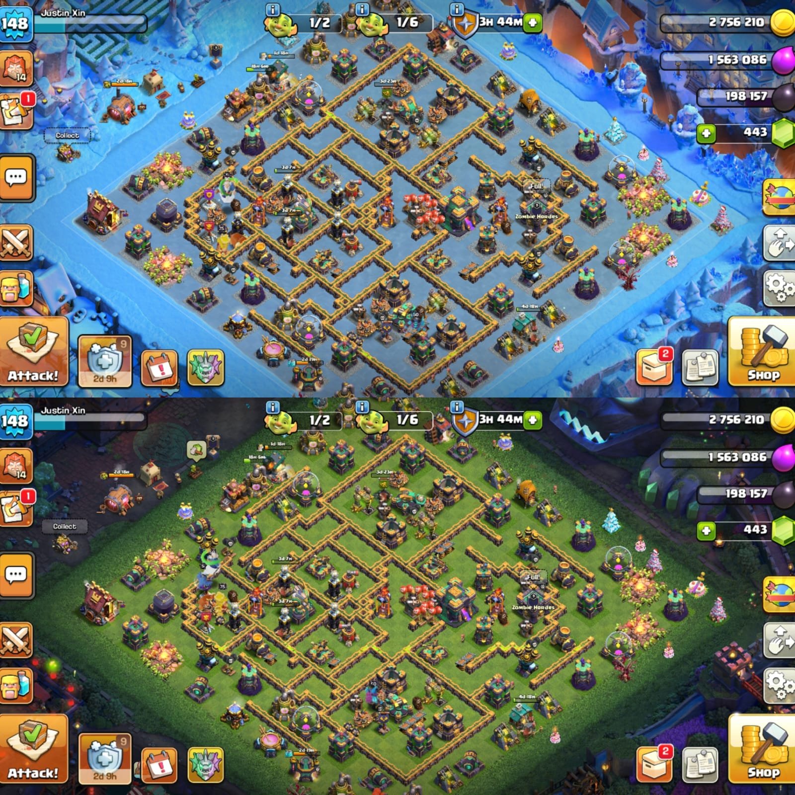 🏆 TH14 99% MAXED 🏆 TIGER MOUNTAIN SCENERY 🏆 SNOW SCENERY 🏆 10X EQUIPMENT 🏆 75-78-50-50-26 🏆, 14 TH Main Village