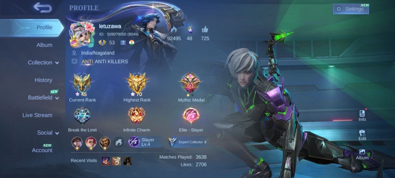 70⭐collector Natalia💥deluxe 25 EPIC Freya⚡Bane⚡moskov💥Gusion⚡khufra⚡Grock⚡valir💥Gaara Vale, Sale, Rank: Mythic, Level: 53, Winrate: 53%, Heroes: 87, Skins: 159