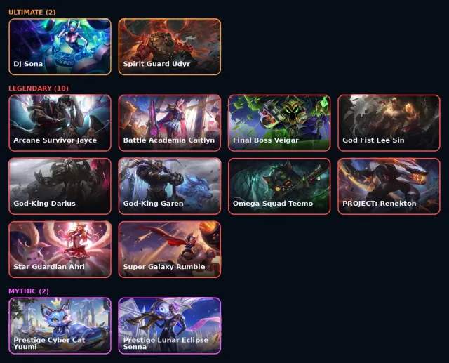 【 DJ Sona / K/DA All Out Seraphine / Spirit Guard Udyr 】【 4 Мифических скина 】【 10 Легендарных скинов 】, Продажа, уровень 721, чемпионы 173, скины 230, Серебро